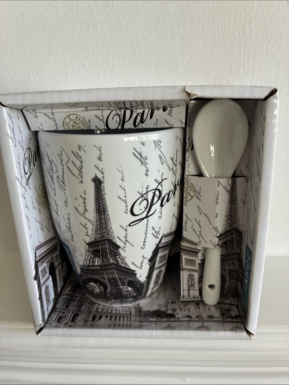 Paris Eiffel Tower Ceramic Mug with Spoon Set - Souvenir- Gift